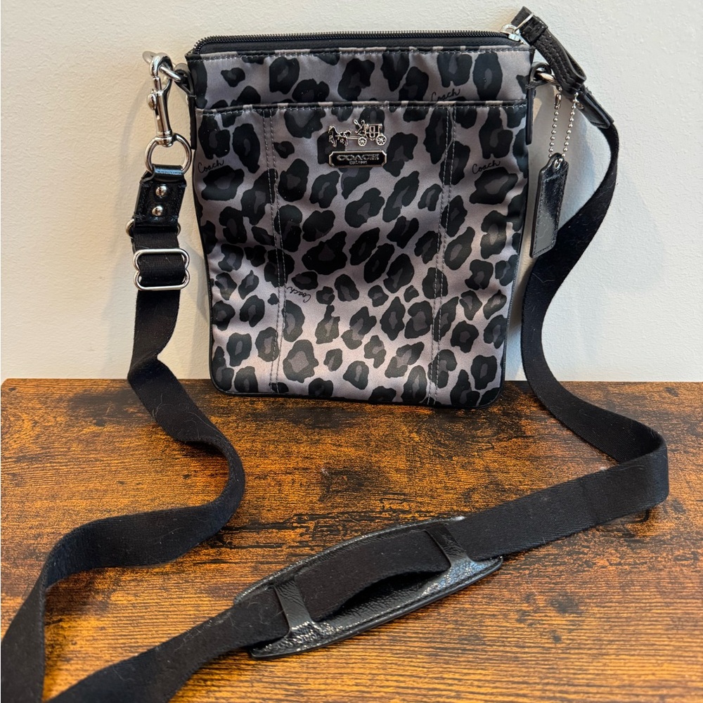 Coach Black and Gray Leopard Print Crossbody Bag